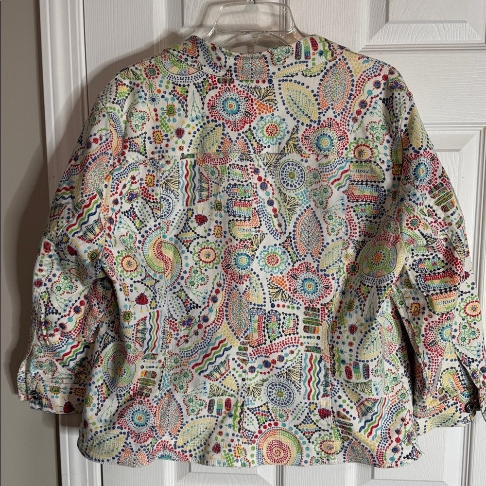 Ruby Rd | White & Multicolor Paisley Print Denim Jacket - Picture 3 of 3